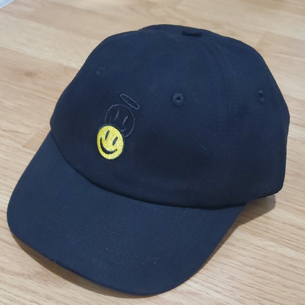 Black Cap with Yellow Smiley Face Kids Toddler